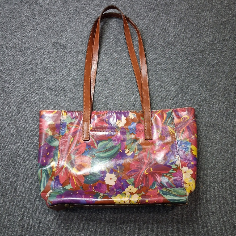 Patricia Nash Floral Print‎ Leather Tote Bag Multi Color Shoulder Bag Tan Trim